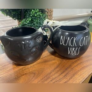 Rae Dunn Halloween Black Cat Vibes Eye Changing Figural Ceramic Coffee Mug NWT
